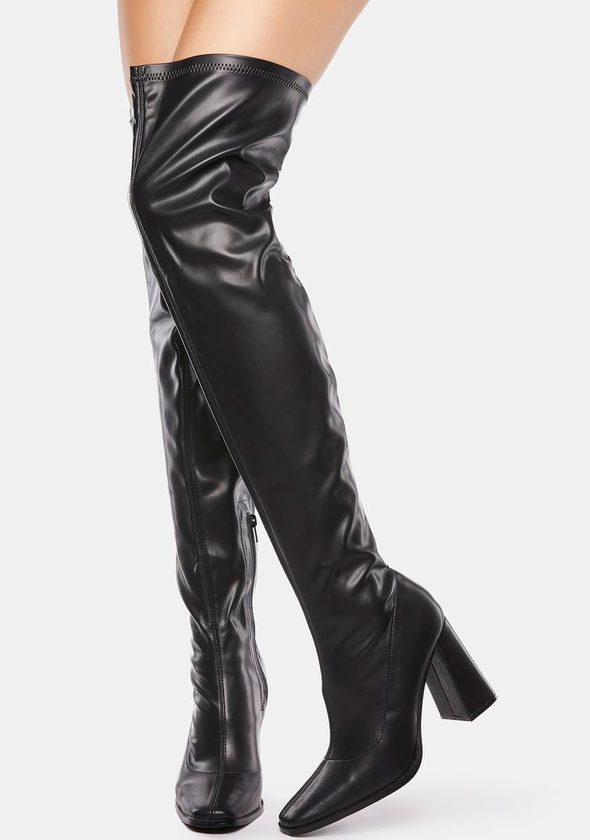 Vegan Leather Heeled Thigh-High Boots - Black – Dolls Kill