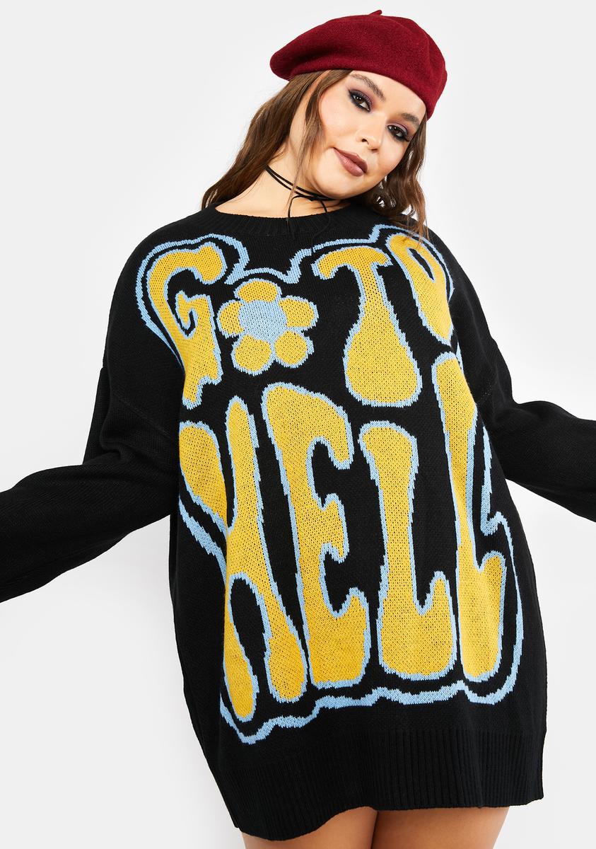 Current Mood Plus Size Go To Hell Intarsia Graphic Oversized Knit Sweater –  Dolls Kill