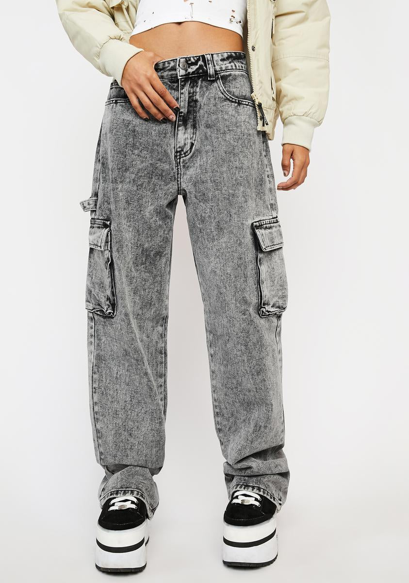 Momokrom Washed Grey Low Rise Baggy Wide Leg Jeans – Dolls Kill