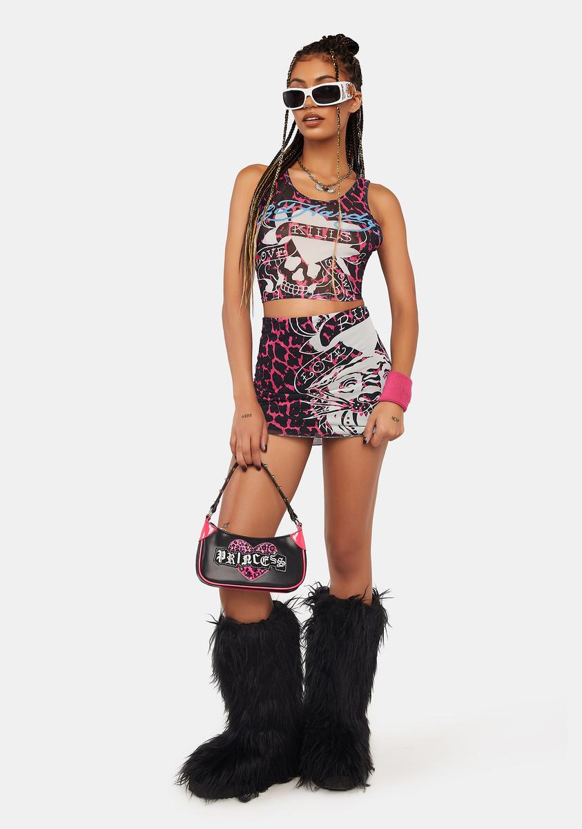 Ed Hardy x Dolls Kill Tiger Graphic Leopard Print Mini Skirt - Pink