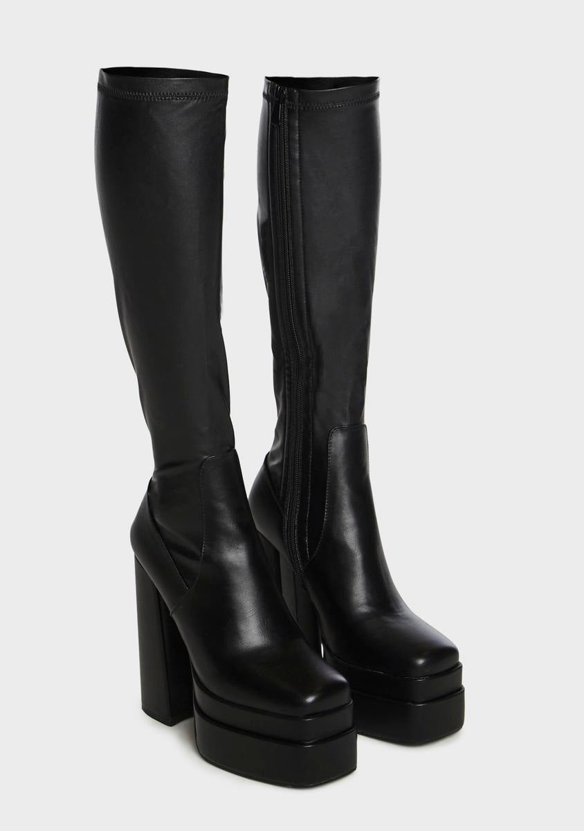 AZALEA WANG Excision Knee High Boots NIB Black buy Patent Vegan Leather Size 8 Goth