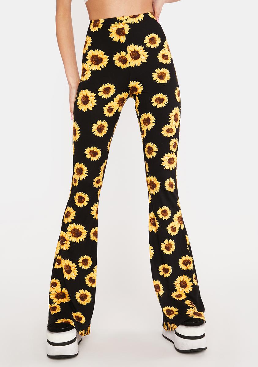 Sunflower Print High Rise Flare Pants - Black/Yellow – Dolls Kill