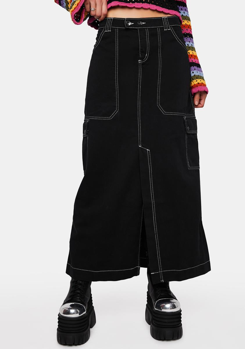 Minga Contrast Colored Maxi Cargo Skirt - Black – Dolls Kill