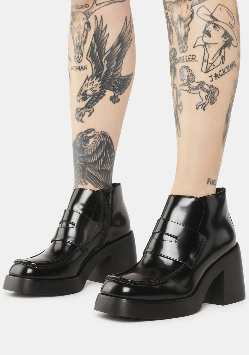 Vagabond Heeled Penny Boots - Black Leather – Dolls Kill