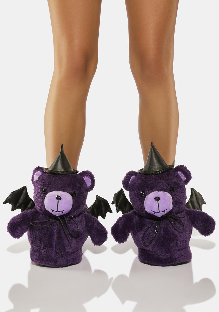 Faux Fur Vampire Bear Slippers - Purple – Dolls Kill