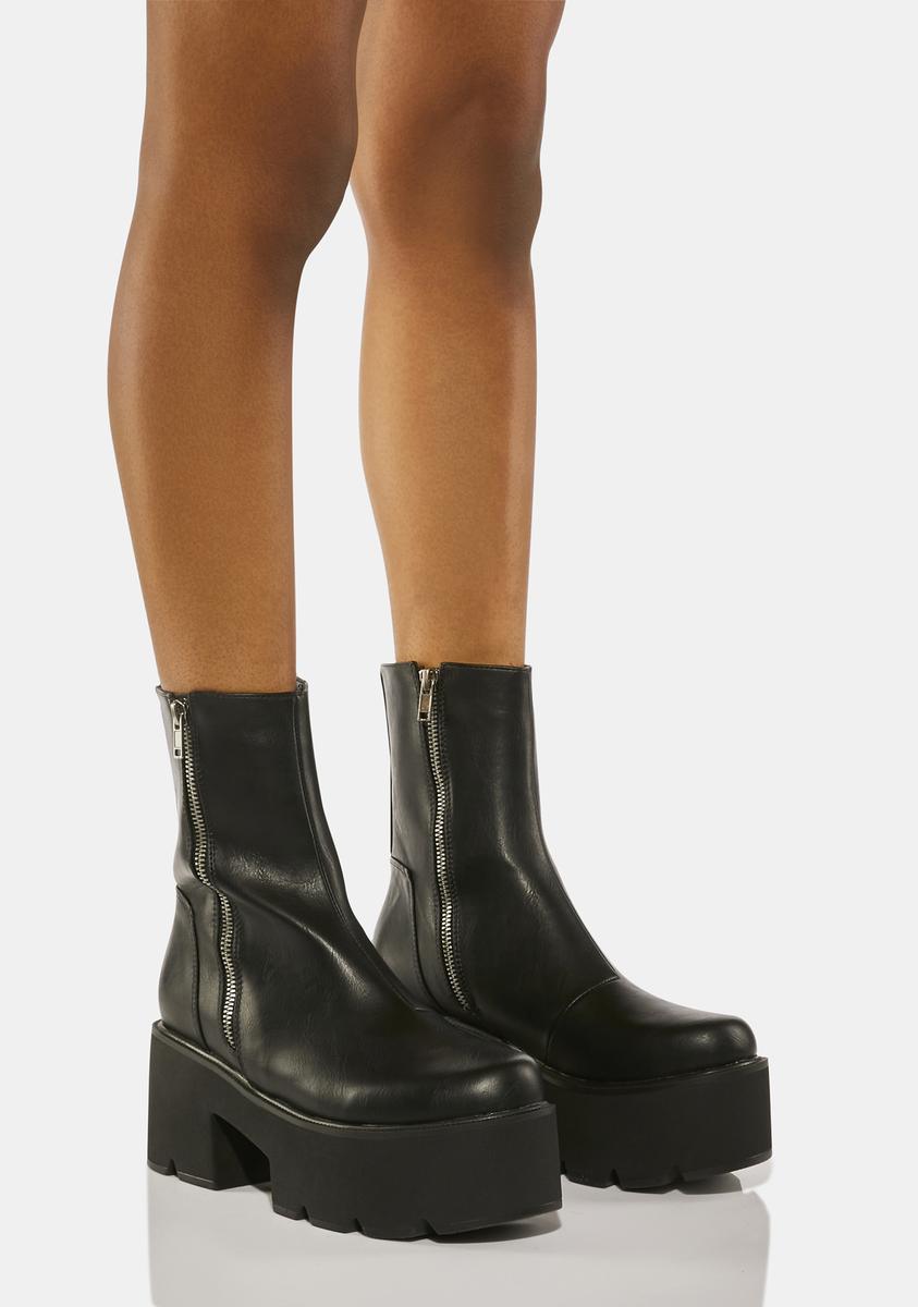 Lamoda Vegan Leather Treaded Platform Boots - Black – Dolls Kill