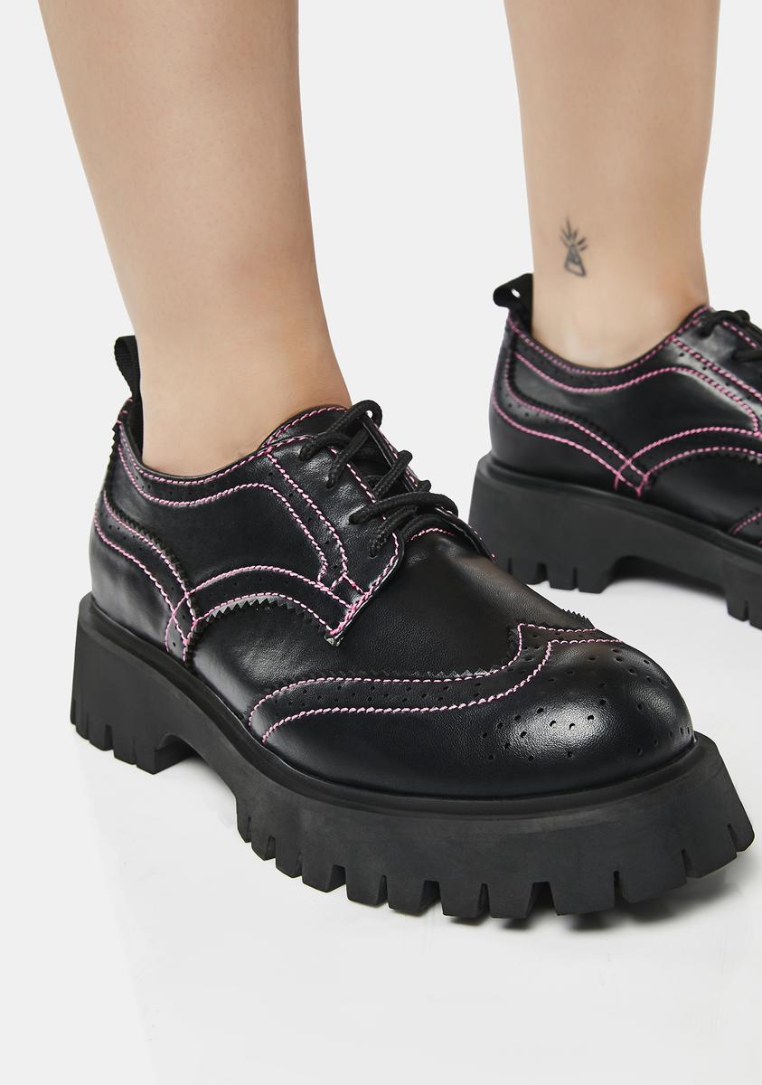 Koi Footwear Neon Stitching Chunky Brogues - Black/Pink – Dolls Kill