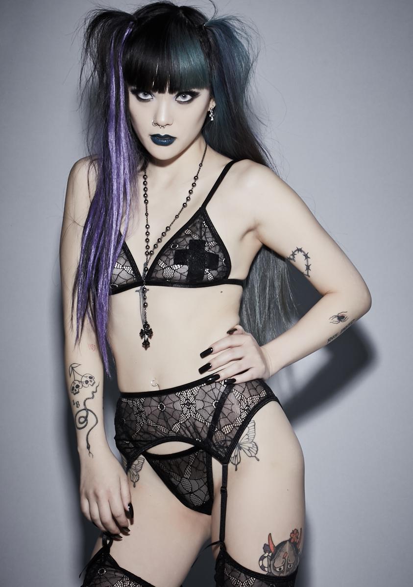 Widow Goth Spider Web Lace Lingerie Set - Black – Dolls Kill