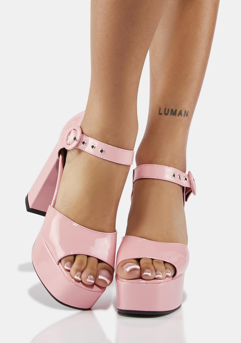 Lamoda Patent Vegan Leather Chunky Platform Heels - Pink – Dolls Kill