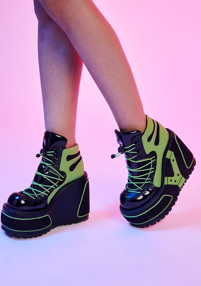 Current Mood Cyber Chunky Platform Sneakers - Green Black – Dolls Kill
