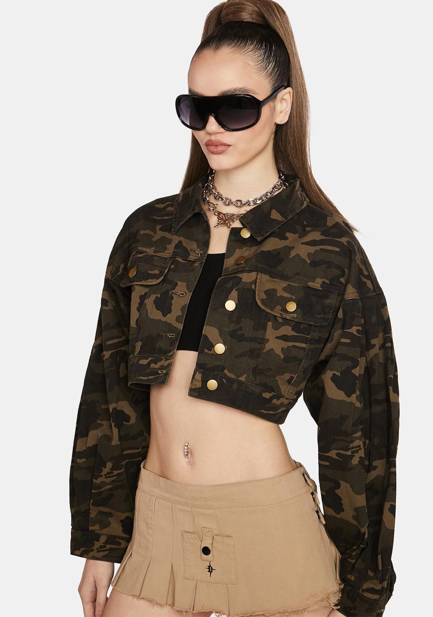 Camo crop hot sale denim jacket