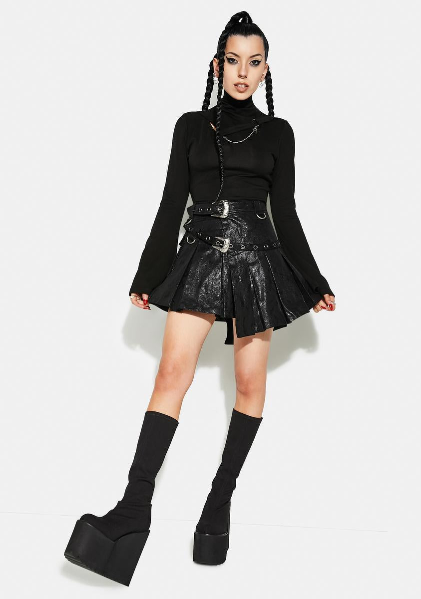 Punk Rave Asymmetrical Pleated Belt Skirt – Dolls Kill