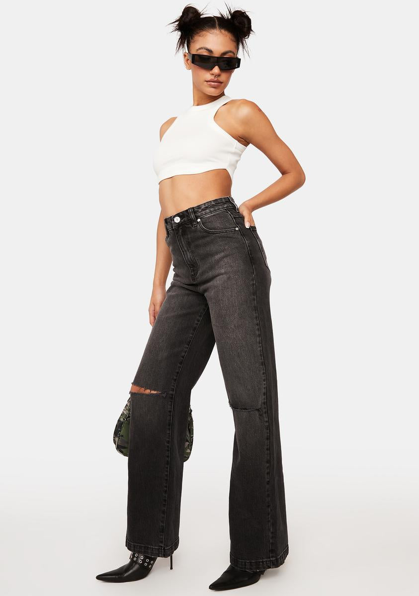 Abrand Jeans Cindy Rip 94 High & Wide Jeans - Black – Dolls Kill