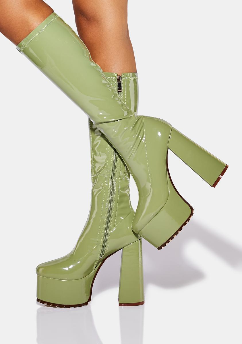 Azalea Wang Green Selena Platform Knee High Boots – Dolls Kill