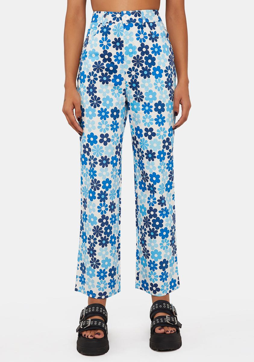 Another Girl Floral Print High-Waisted Jeans - Blue – Dolls Kill