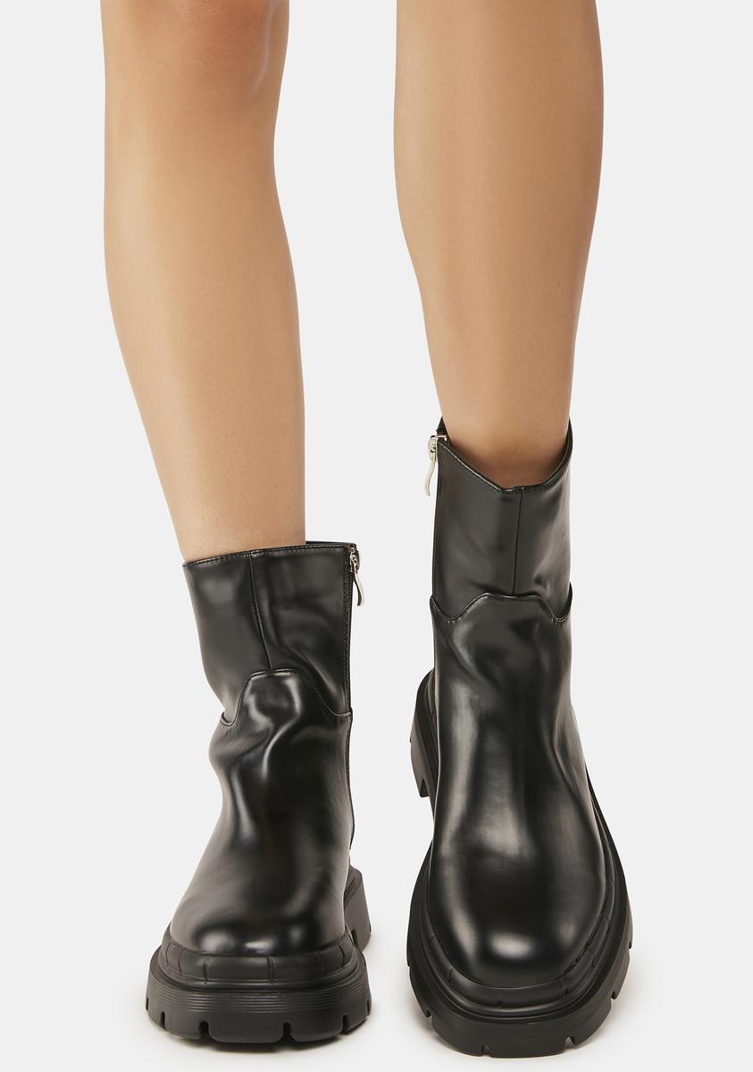 Public Desire Vegan Leather Chunky Ankle Boots - Black – Dolls Kill