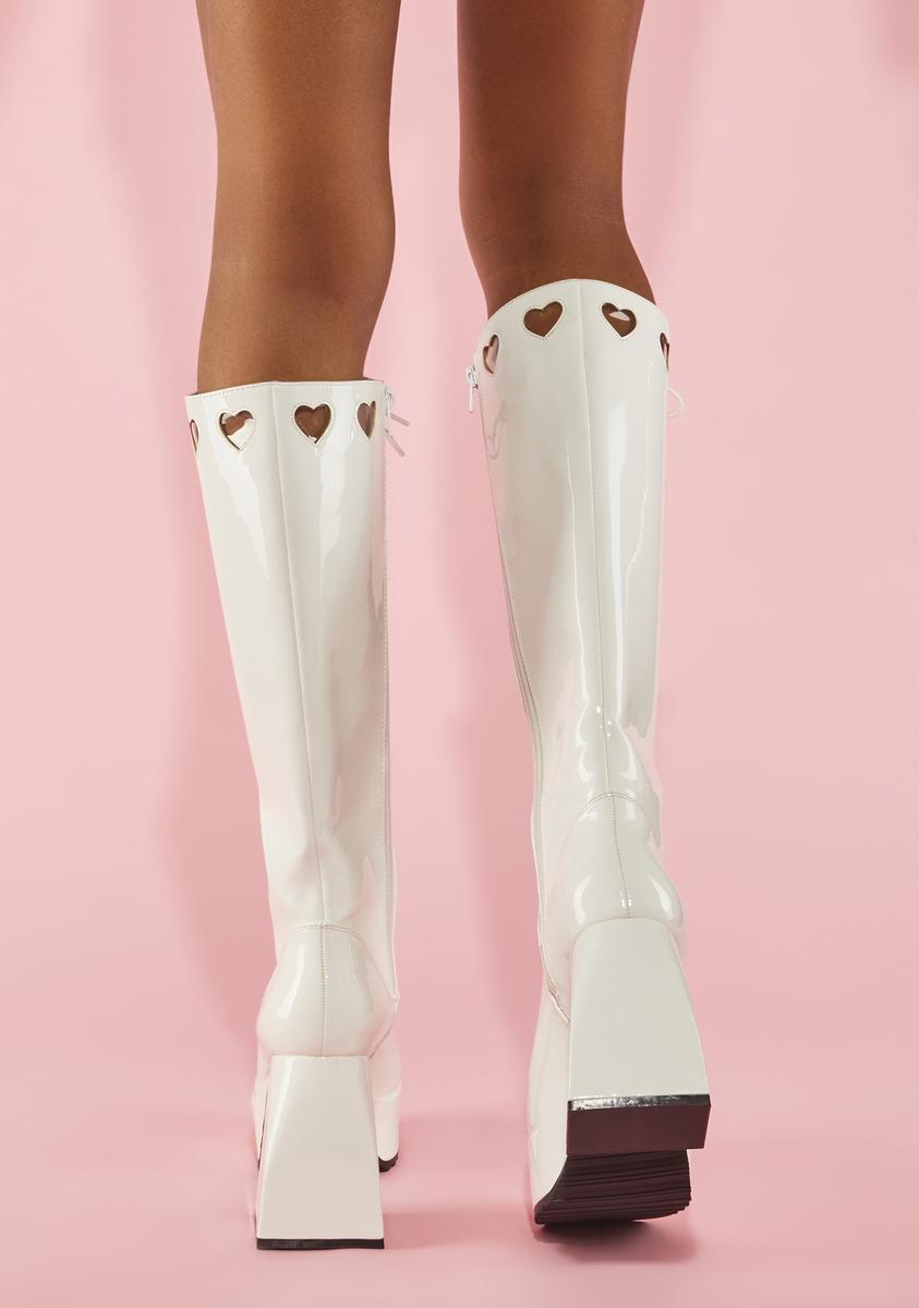 Sugar Thrillz Heart Cut Out Lace Up Zip Boots - White – Dolls Kill