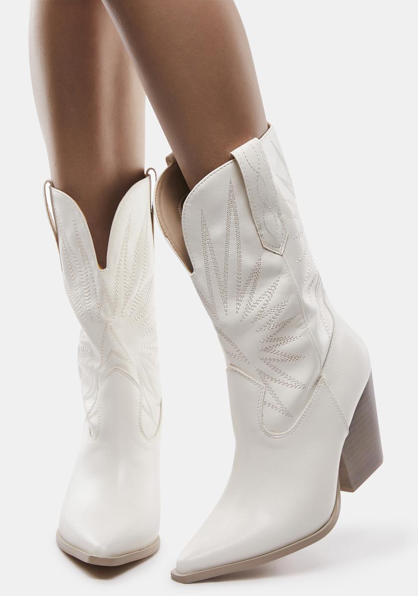 Stitched Heeled Cowboy Boots - White – Dolls Kill