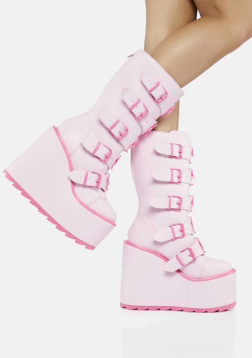 YRU Toxic Symbol Buckle Platform Boots - Pink – Dolls Kill