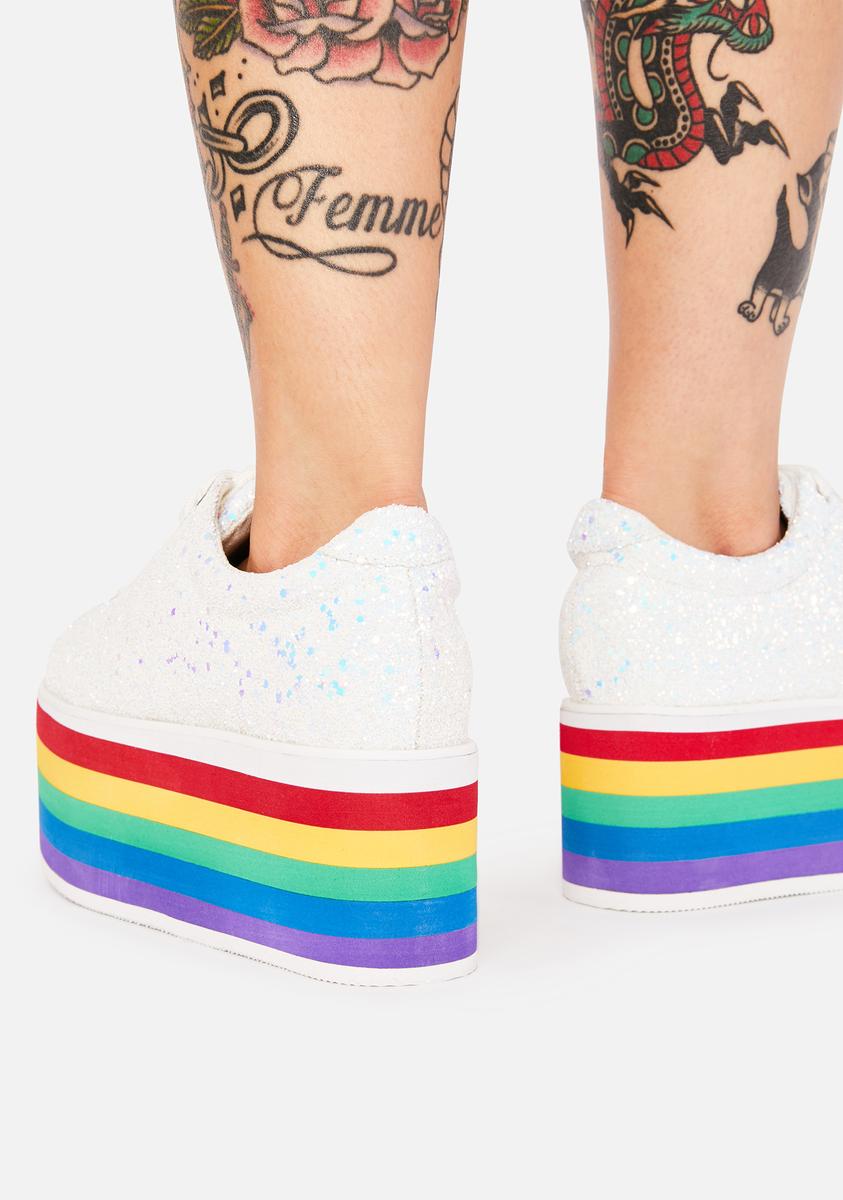 Glitter Rainbow Platform Sneakers White – Dolls Kill