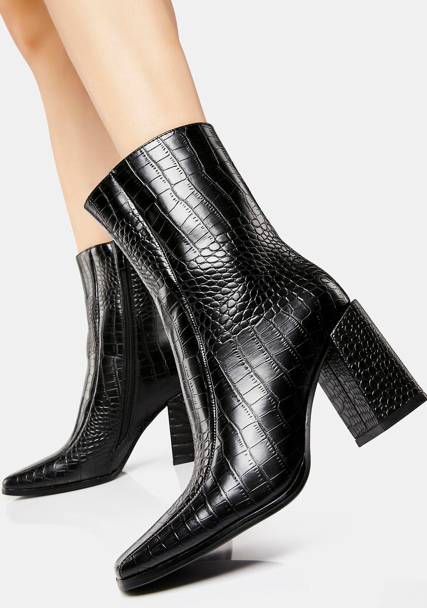 Vegan Leather Croc Ankle Boots - Black – Dolls Kill