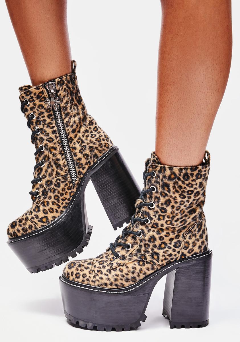 Delia's Leopard Print Lace Up Platform Combat Boots - Brown – Dolls Kill