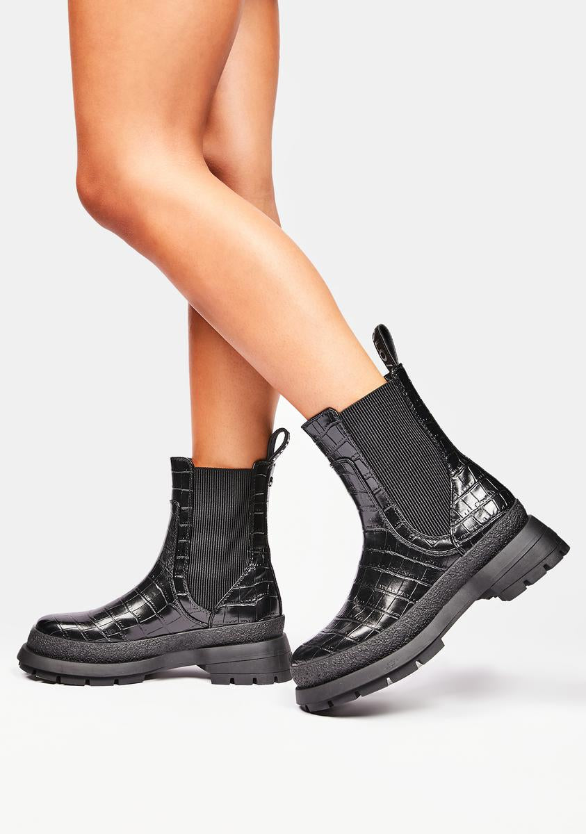Buffalo Vegan Leather Croc Chelsea Boots - Black – Dolls Kill