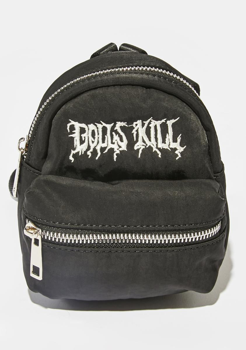 Dolls Kill Embroidered Mini Backpack - Black Nylon