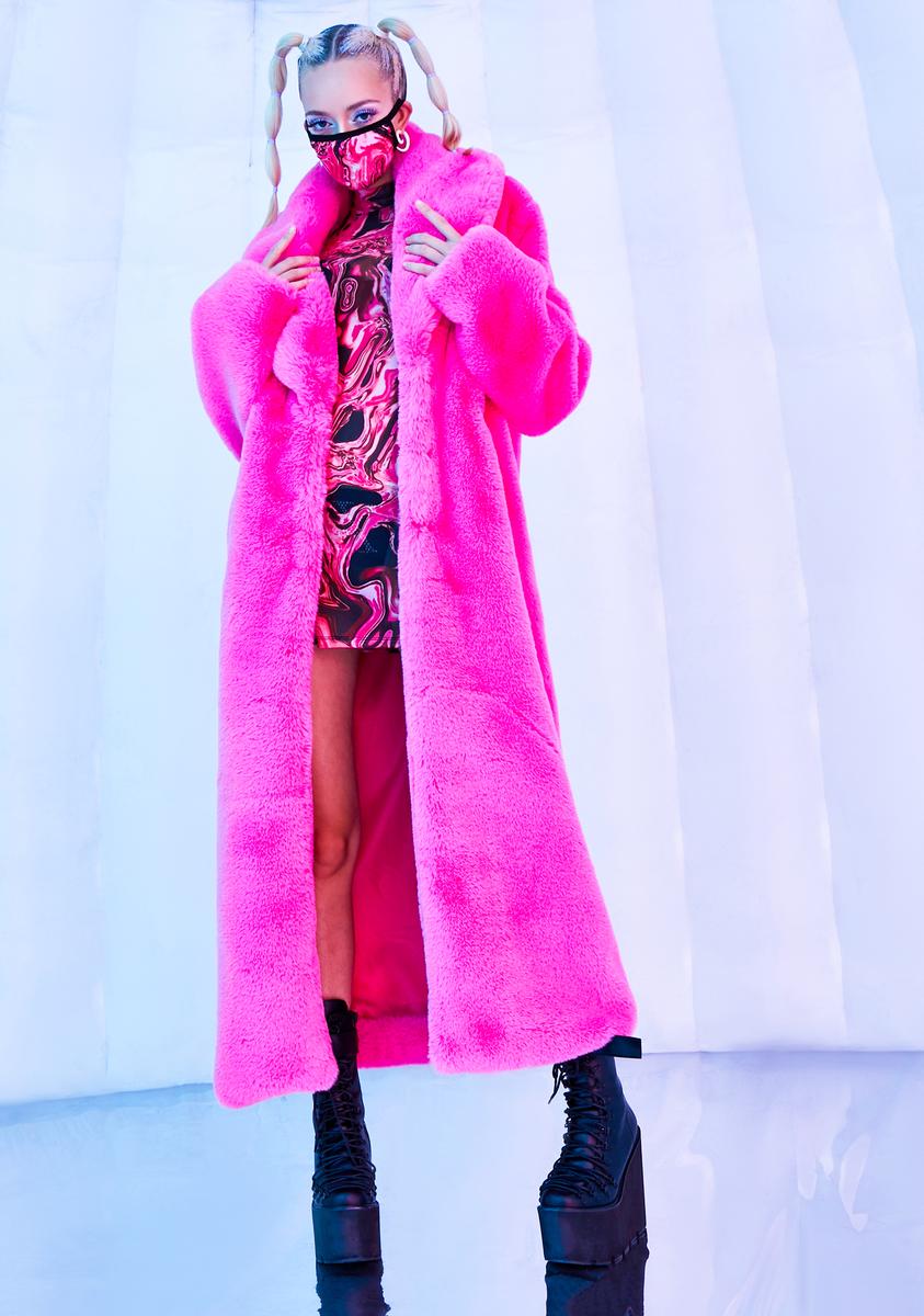 Club Exx Neon Pink Longline Faux Fur Coat – Dolls Kill