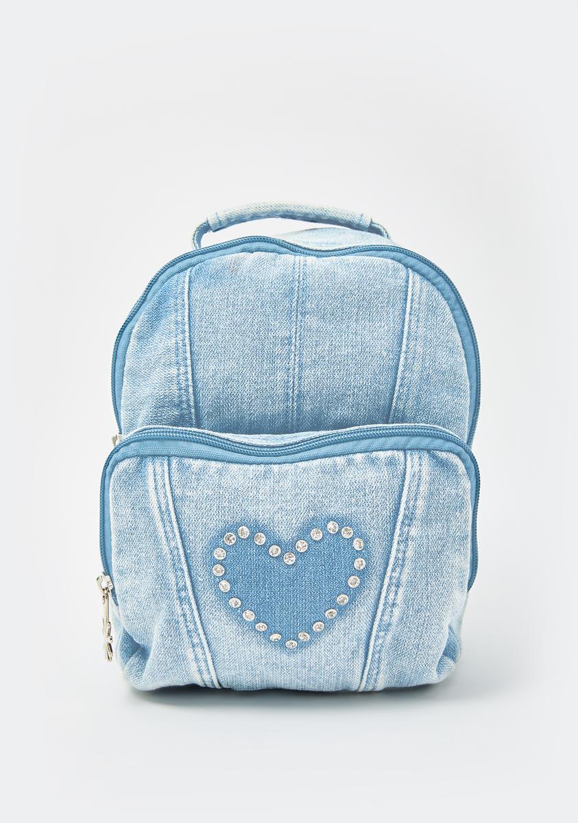 Current Mood Denim Embroidered Patch Mini Backpack - Blue – Dolls Kill