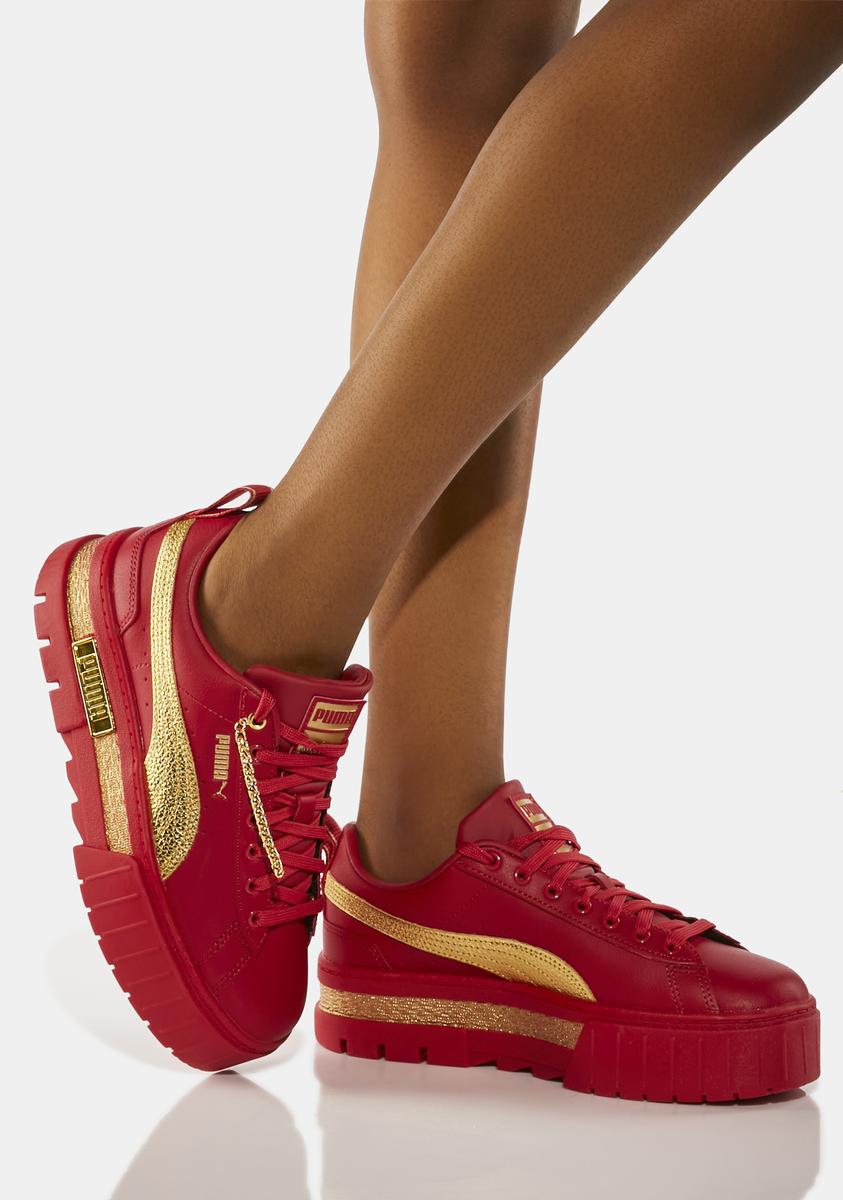 PUMA Chunky Stacked Sole Chain Lace-Up Sneakers - Red – Dolls Kill
