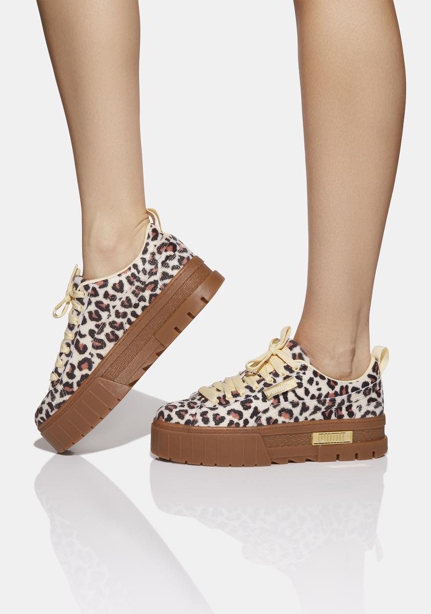 Puma Fuzzy Leopard Platform Sneakers - Brown – Dolls Kill
