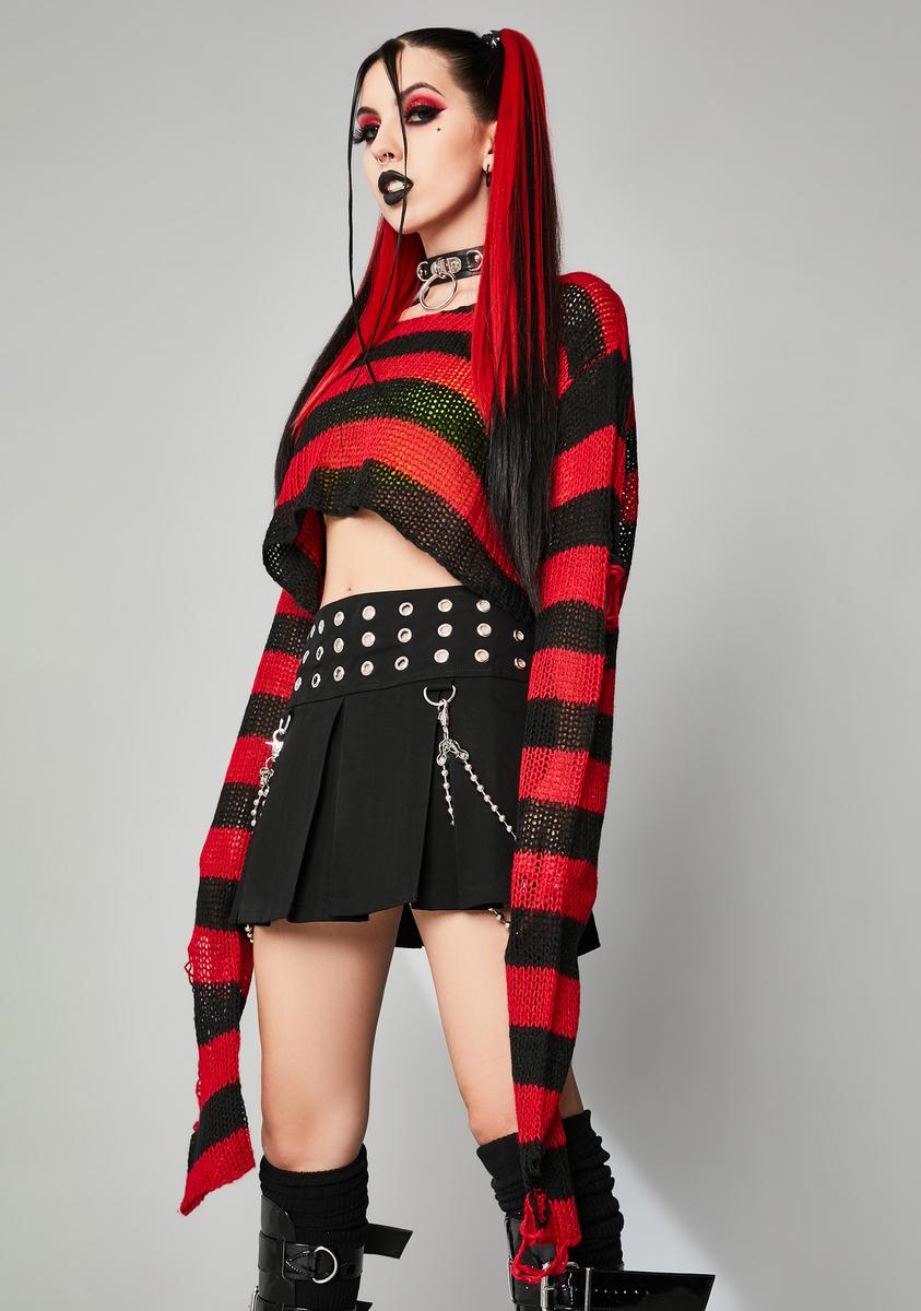 Widow Goth Crop Striped Sweater - Black/Red – Dolls Kill