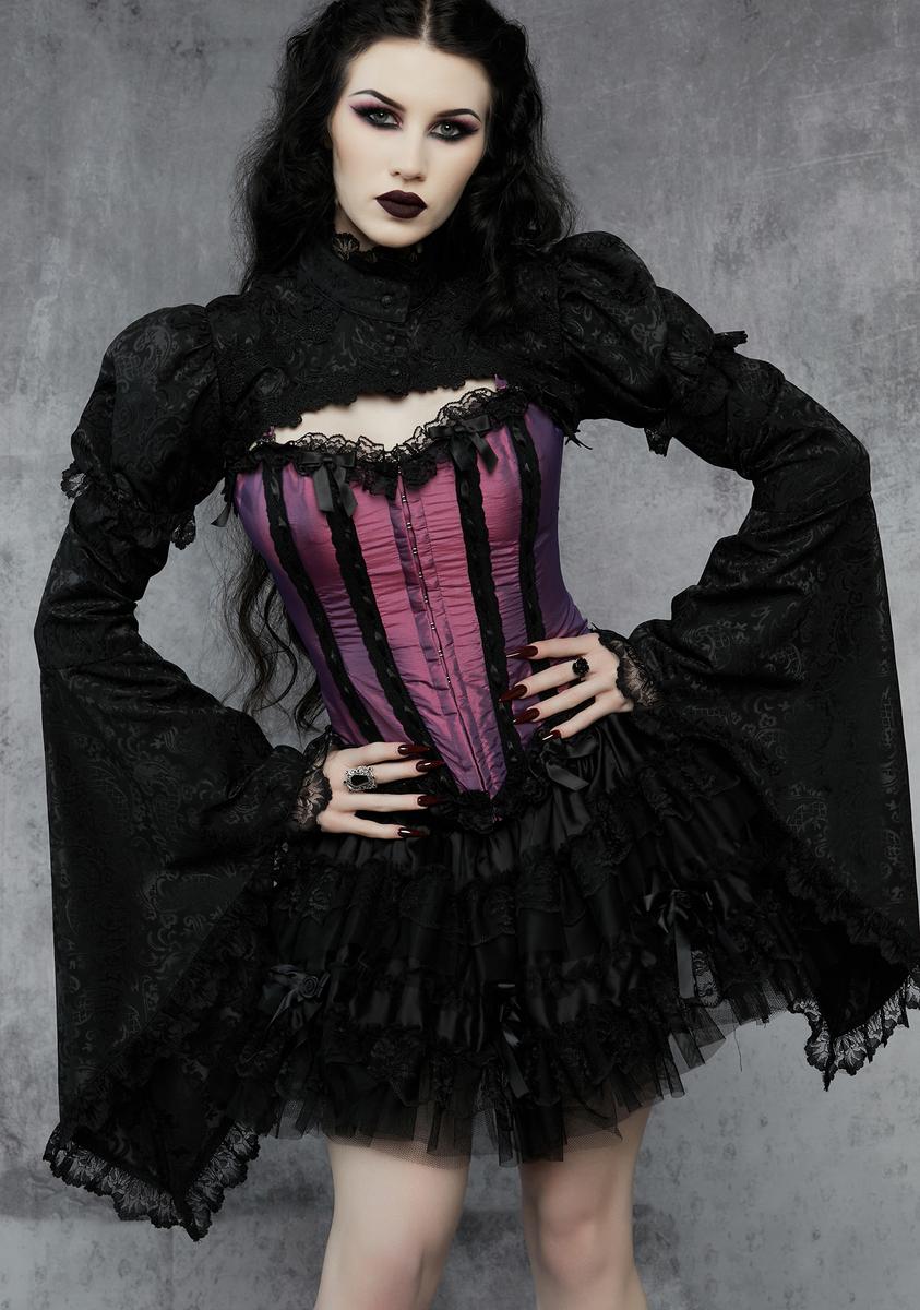 Widow Lace Brocade Bell Sleeve Shrug - Black – Dolls Kill