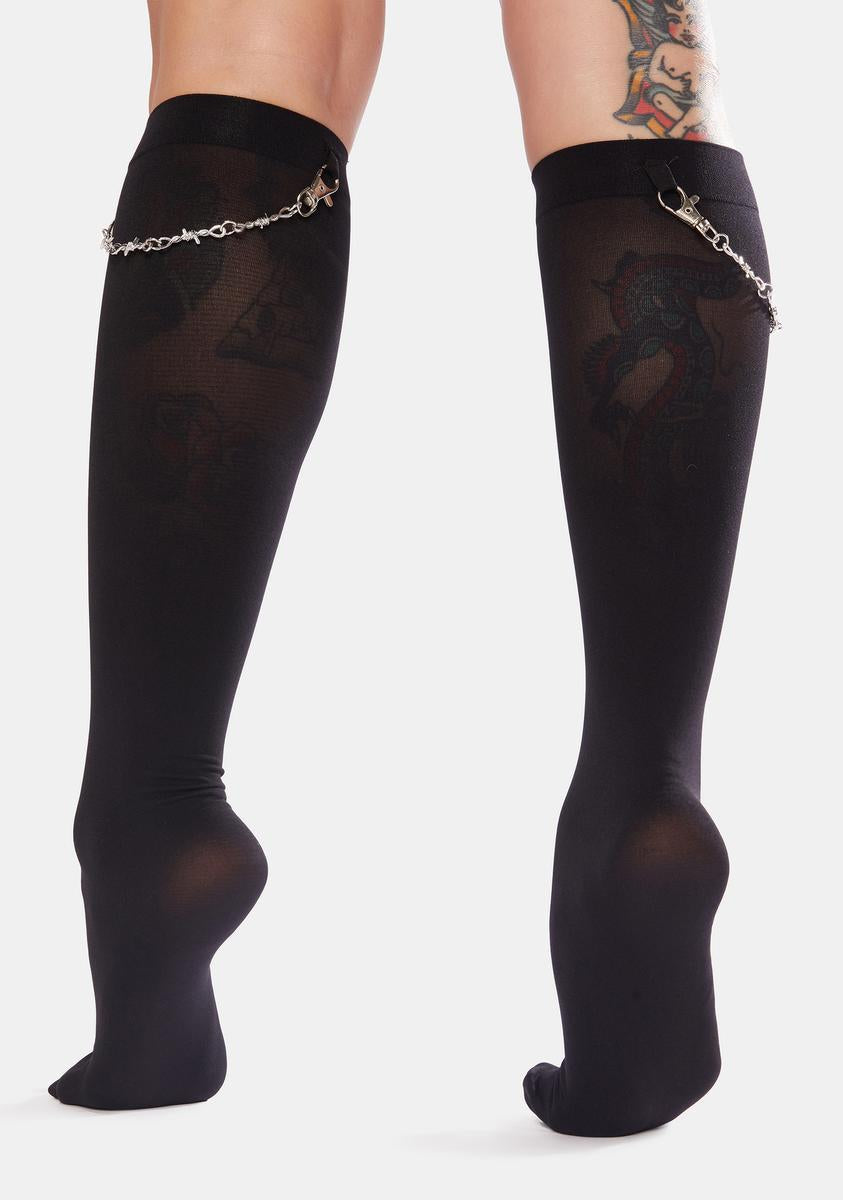 Barbed Wire Chain Knee High Socks – Dolls Kill