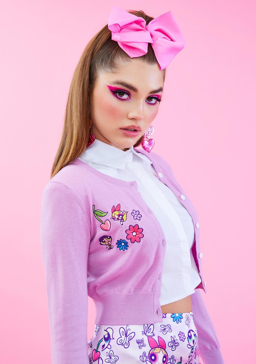 Dolls Kill x Powerpuff Cherry Daisy Knitted Cardigan - Purple