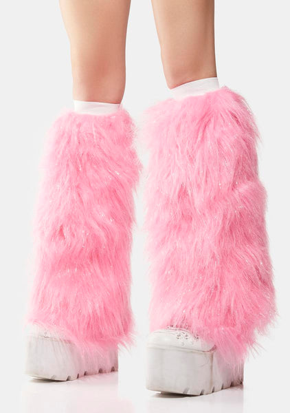 Faux Fur Metallic Detail Leg Warmers - Pink – Dolls Kill