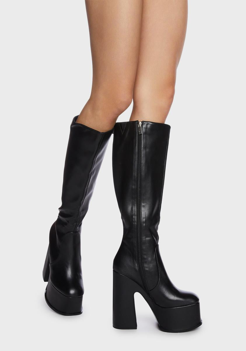 Shellys London Knee High Platform Boots - Black – Dolls Kill