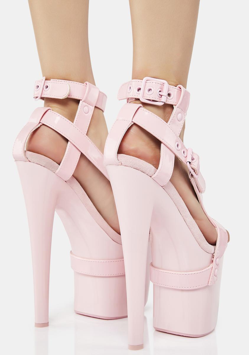 Xtra by Yru Bondage Platform Stiletto Heels - Pink Patent – Dolls Kill