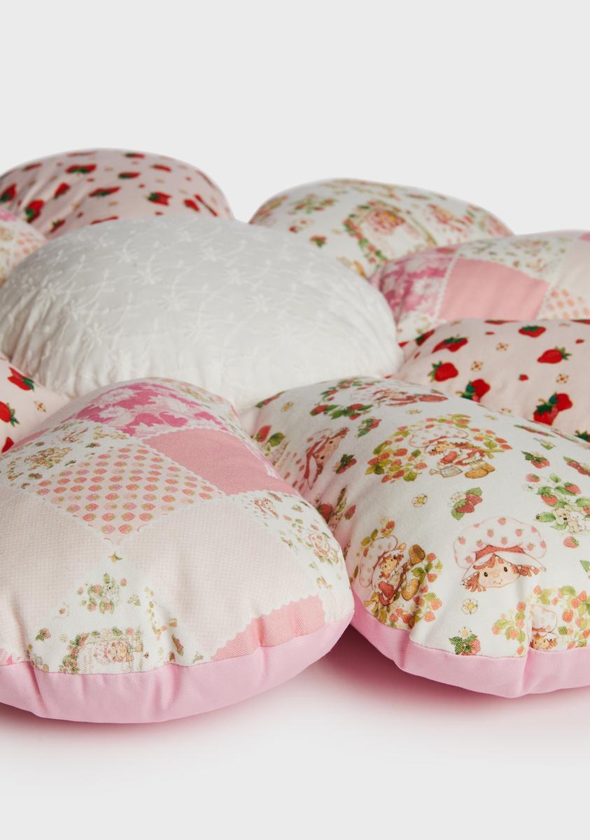 Dolls Kill x Strawberry Shortcake Printed Patchwork Floral Pillow - Pink