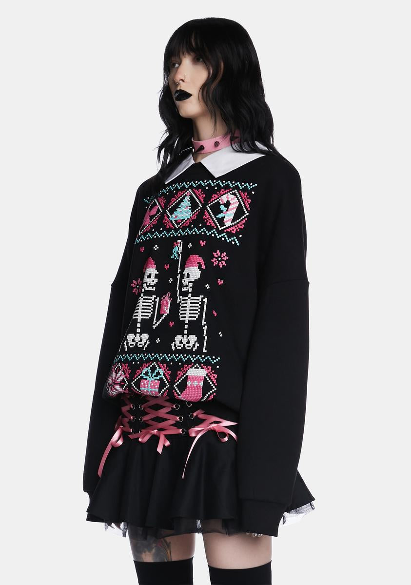 The Grave Girls Skeleton Xmas Graphic Sweater - Black – Dolls Kill