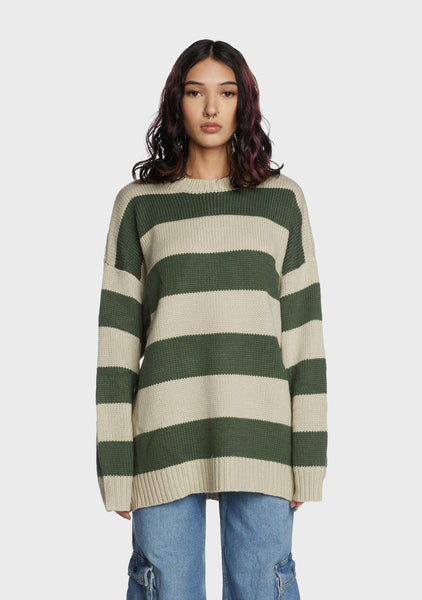 Oversized Knit Striped Sweater - Off White/Green – Dolls Kill