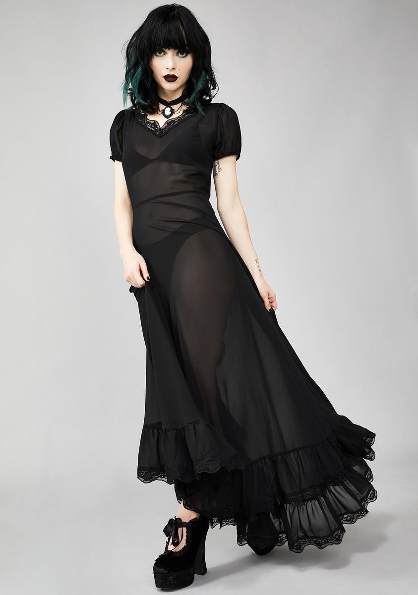 Widow Sheer Chiffon Maxi Dress Black – Dolls Kill