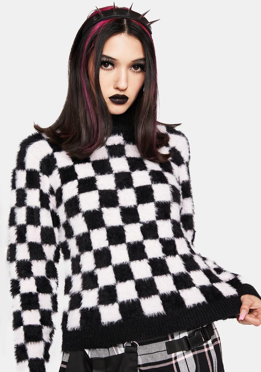 Black Friday Fluffy Checkered Sweater - Multi – Dolls Kill