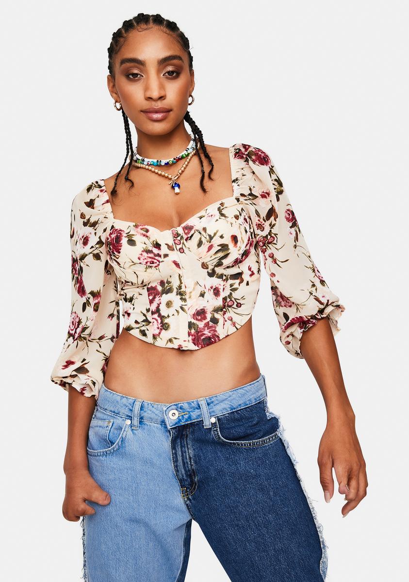 Floral Puff Bustier Crop Top - Floral – Dolls Kill