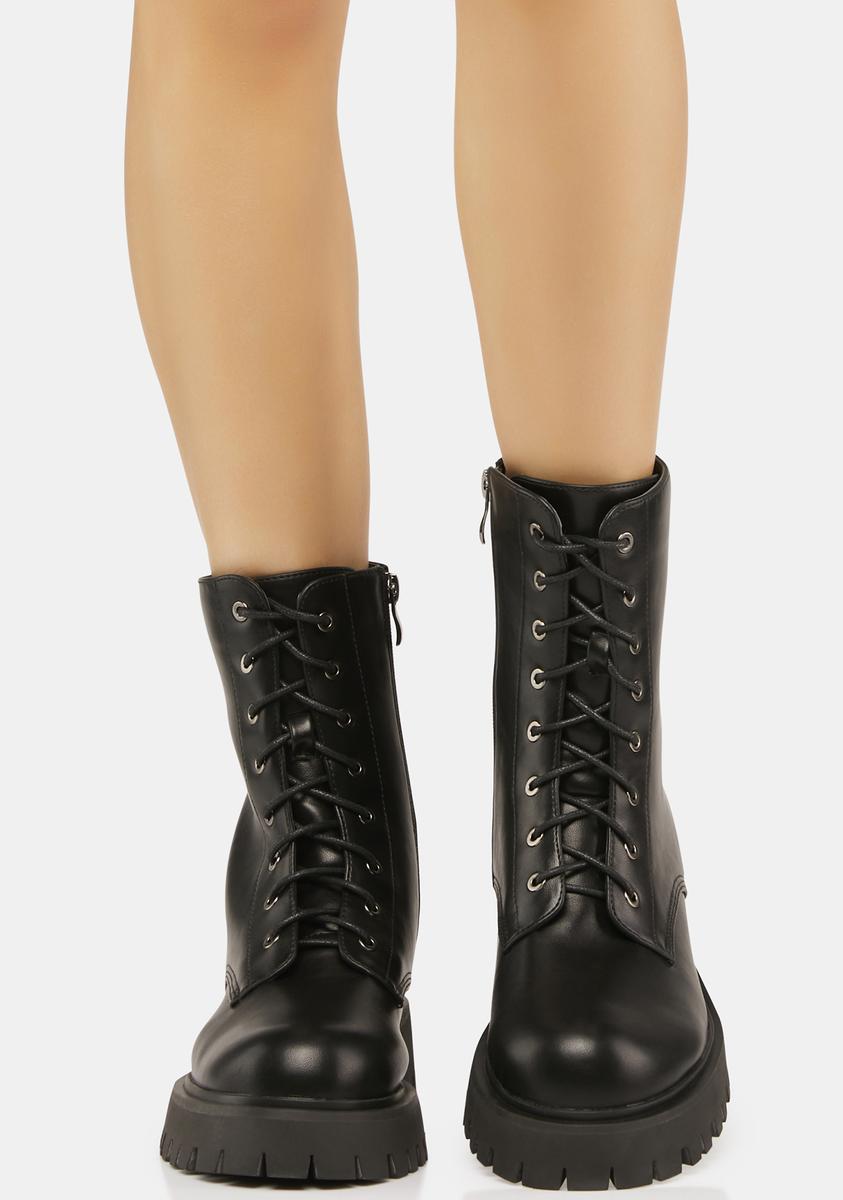 Koi Footwear Vegan Leather Combat Boots - Black – Dolls Kill