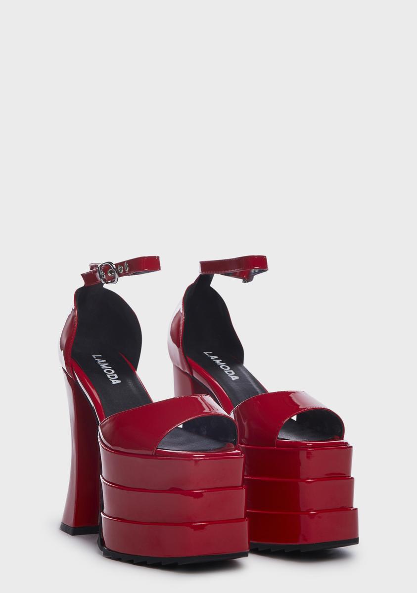 Lamoda Stacked Platform Sandal Heels - Red – Dolls Kill
