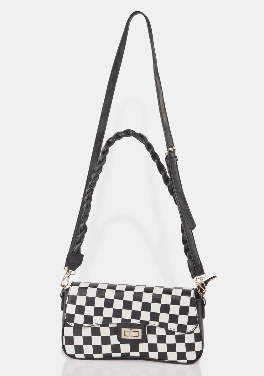 Colisha White Black Checkered Cross Body Bag - Womens Purse Checkered Evening Bag Ladies Shoulder Bags - PU Vegan Leather, Women's, Size: 25, Brown