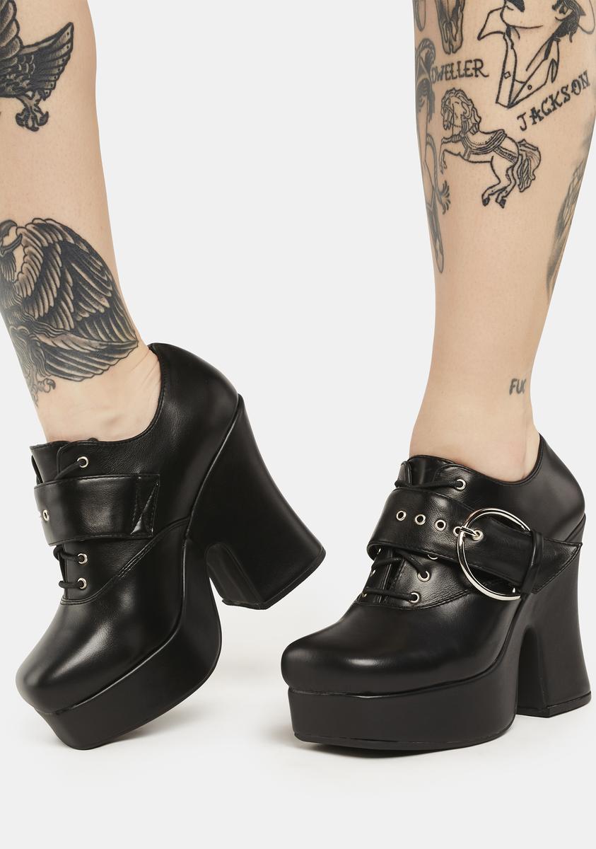 Lamoda Platform Heel Lace Up Buckle Shoes - Black – Dolls Kill
