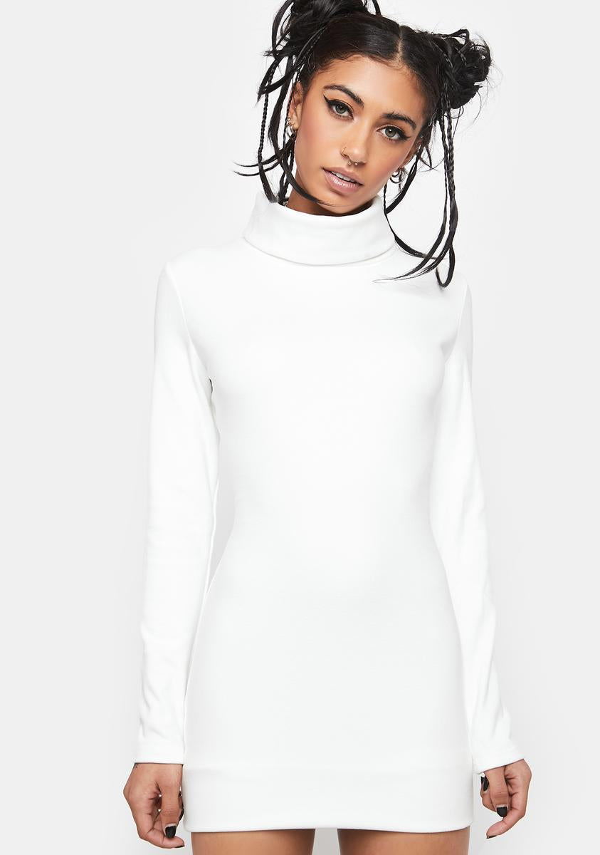 Long Sleeve Turtleneck Bodycon Mini Dress - White – Dolls Kill